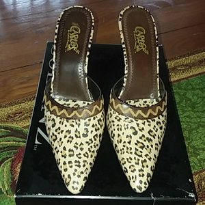 Leather leopard print heels